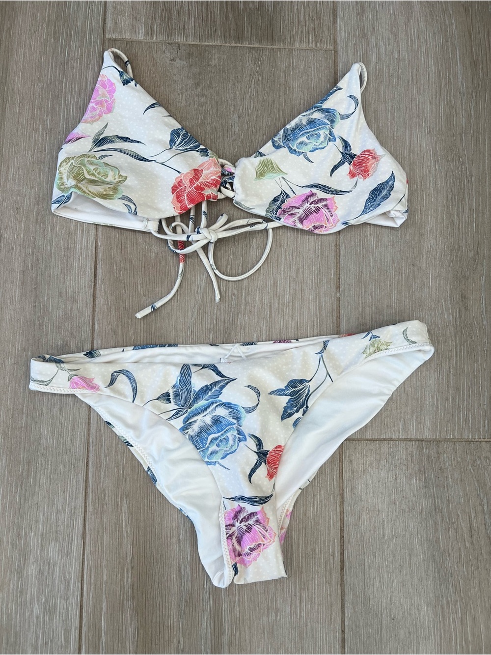O'Neill Cream Floral Bikini with Blue, Pink, Red and Green Accents